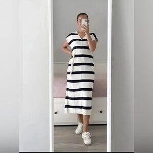 Zara Striped Navy and White Maxi Dress, Size L